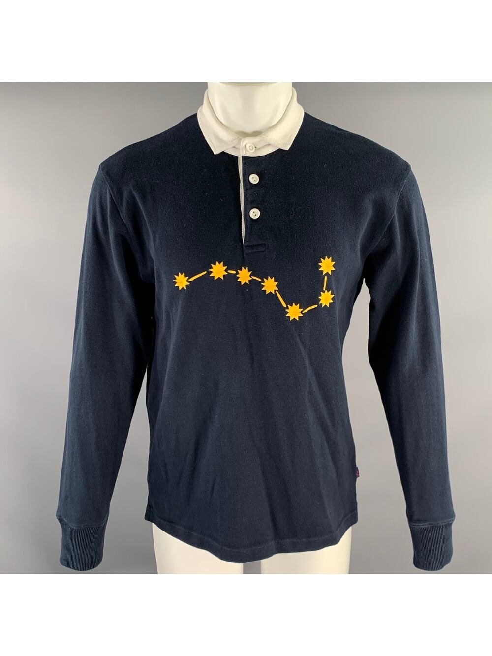 ROWING BLAZERS Size M Navy Gold Embroidery Cotton Long Sleeve Rugby Polo